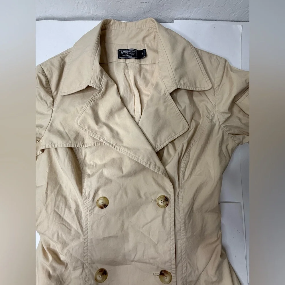 American Living Trench Coat Womens Size 14 Beige Pleated Classic Preppy Khaki PI
